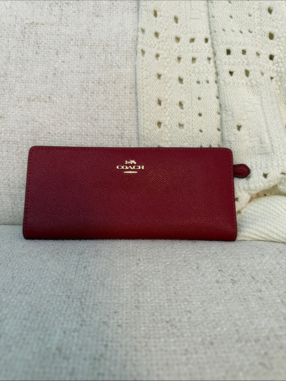 Coach Zip-Around Wallet in Burgundy with Gold Logo